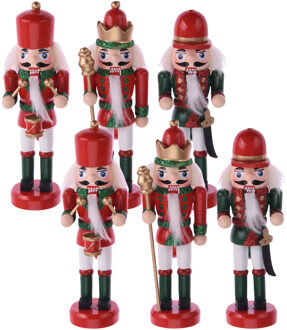 Notenkrakers kersthangers - 6x - rood/groen - 12 cm - poppetjes/soldaten - kerstversiering