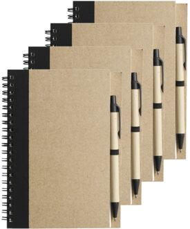 Notitie boekje/blok met balpen - 10x - harde kaft - beige/zwart - 18 x 13 cm - 60 bladzijden gelinie