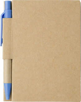 Notitie boekje/blok met balpen - harde kaft - beige/blauw - 11 x 8 cm - 80 bladzijden gelinieerd