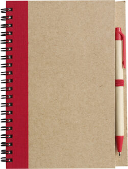 Notitie/opschrijf boekje met balpen - harde kaft - beige/rood - 18x13cm - 60blz gelinieerd - Notitieboek