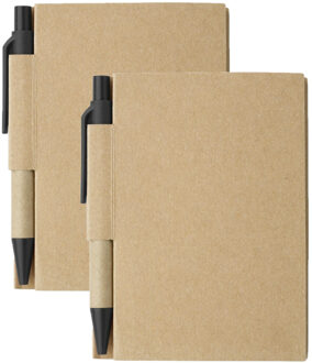 Notitie/opschrijf boekje met balpen - harde kaft - beige/zwart - 2x8cm - 80blz gelinieerd - Notitieboek