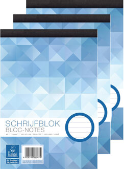 Notitieblok - 3x - A5 - schrijfblok met lijntjes - papier - 100 vellen