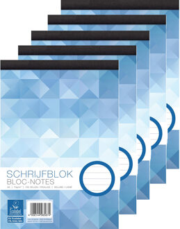 Notitieblok - 5x - A5 - schrijfblok met lijntjes - papier - 100 vellen