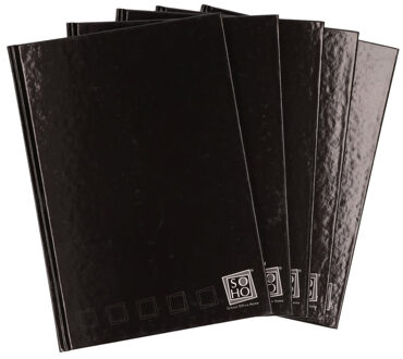 Notitieboek - 5x - zwart - A4 formaat - gelinieerd met kantlijn - harde kaft schrift