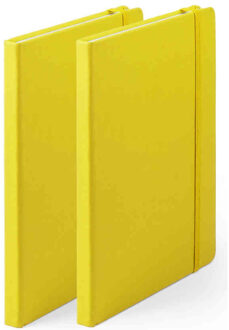 Notitieboekje - 2x - met elastiek - A5 - geel - 100 paginas - opschrijfboekjes - lue schriften