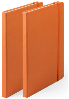Notitieboekje - 2x - met elastiek - A5 - oranje - 100 paginas - opschrijfboekjes - lue schriften