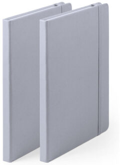 Notitieboekje - 2x - met elastiek - A5 - zilver - 100 paginas - opschrijfboekjes - lue schriften