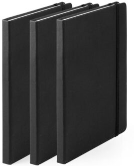 Notitieboekje - 3x - met elastiek - A5 - zwart - 100 paginas - opschrijfboekjes - lue schriften