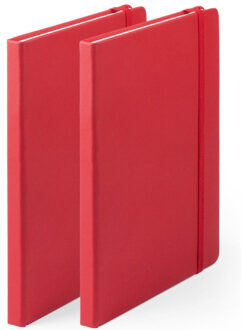 Notitieboekje A5 - 2x - met elastiek - rood - 100 paginas - luxe schriften