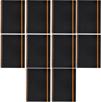 Notitieboekje Bilbo - 10x - A5 formaat - zwart / oranje - 14 x 21 cm ? flexibele kaft ? lijntjes sch