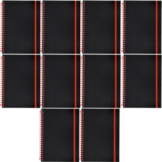 Notitieboekje Bilbo - 10x - A5 formaat - zwart / rood - 14 x 21 cm ? flexibele kaft ? lijntjes schri