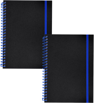 Notitieboekje Bilbo - 2x - A5 formaat - zwart / blauw - 14 x 21 cm ? flexibele kaft ? lijntjes schri