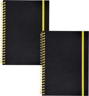 Notitieboekje Bilbo - 2x - A5 formaat - zwart / geel - 14 x 21 cm ? flexibele kaft ? lijntjes schrif