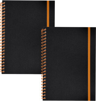 Notitieboekje Bilbo - 2x - A5 formaat - zwart / oranje - 14 x 21 cm ? flexibele kaft ? lijntjes schr