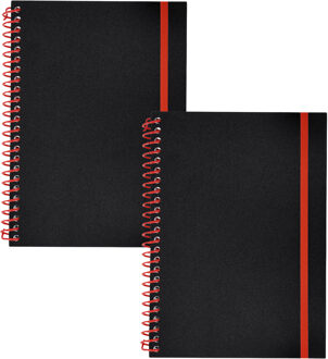 Notitieboekje Bilbo - 2x - A5 formaat - zwart / rood - 14 x 21 cm ? flexibele kaft ? lijntjes schrif