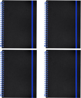 Notitieboekje Bilbo - 4x - A5 formaat - zwart / blauw - 14 x 21 cm ? flexibele kaft ? lijntjes schri