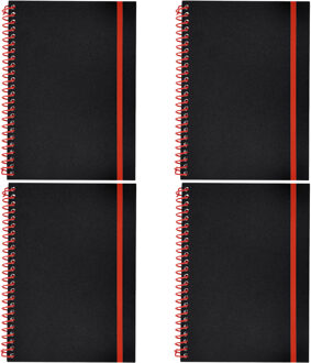 Notitieboekje Bilbo - 4x - A5 formaat - zwart / rood - 14 x 21 cm ? flexibele kaft ? lijntjes schrif