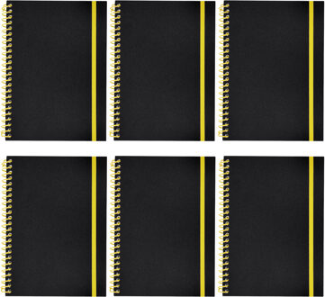 Notitieboekje Bilbo - 6x - A5 formaat - zwart / geel - 14 x 21 cm ? flexibele kaft ? lijntjes schrif