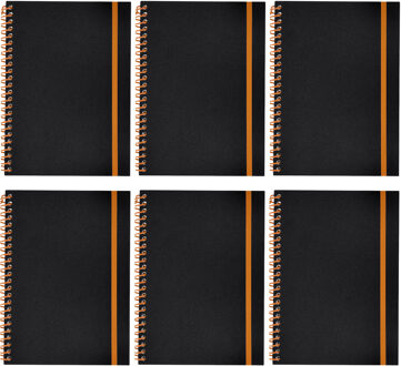 Notitieboekje Bilbo - 6x - A5 formaat - zwart / oranje - 14 x 21 cm ? flexibele kaft ? lijntjes schr