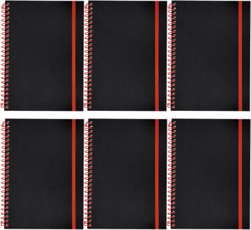 Notitieboekje Bilbo - 6x - A5 formaat - zwart / rood - 14 x 21 cm ? flexibele kaft ? lijntjes schrif