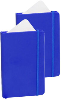 Notitieboekje met harde kaft en elastiek - 2x - blauw - 9 x 14 cm - 100 blanco paginas