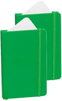 Notitieboekje met harde kaft en elastiek - 2x - groen - 9 x 14 cm - 100 blanco paginas