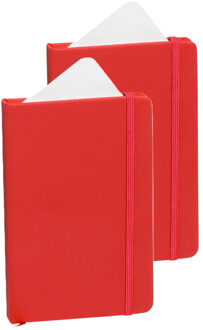 Notitieboekje met harde kaft en elastiek - 2x - rood - 9 x 14 cm - 100 blanco paginas