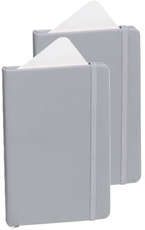 Notitieboekje met harde kaft en elastiek - 2x - zilver - 9 x 14 cm - 100 blanco paginas
