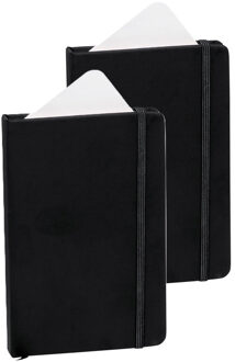 Notitieboekje met harde kaft en elastiek - 2x - zwart - 9 x 14 cm - 100 blanco paginas