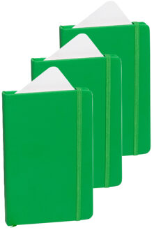 Notitieboekje met harde kaft en elastiek - 3x - groen - 9 x 14 cm - 100 blanco paginas