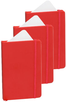 Notitieboekje met harde kaft en elastiek - 3x - rood - 9 x 14 cm - 100 blanco paginas