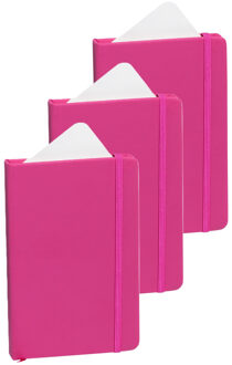 Notitieboekje met harde kaft en elastiek - 3x - roze - 9 x 14 cm - 100 blanco paginas