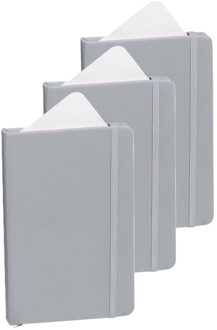 Notitieboekje met harde kaft en elastiek - 3x - zilver - 9 x 14 cm - 100 blanco paginas