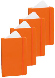 Notitieboekje met harde kaft en elastiek - 4x - oranje - 9 x 14 cm - 100 blanco paginas