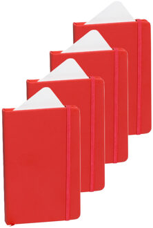 Notitieboekje met harde kaft en elastiek - 4x - rood - 9 x 14 cm - 100 blanco paginas