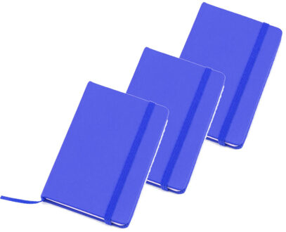 Notitieboekje met harde kaft en elastiek - Set van 3x stuks - blauw - 9 x 14 cm - 100 blanco paginas