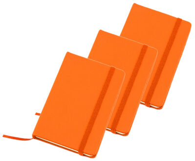 Notitieboekje met harde kaft en elastiek - Set van 3x stuks - oranje - 9 x 14 cm - 100 blanco pagina