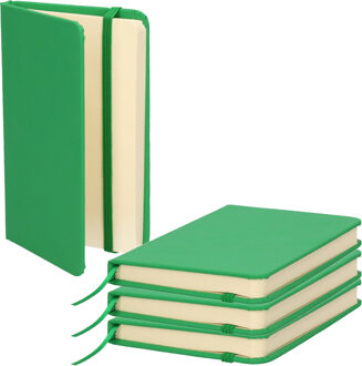 Notitieboekje met harde kaft en elastiek - Set van 4x stuks - groen - 9 x 14 cm - 100 blanco paginas