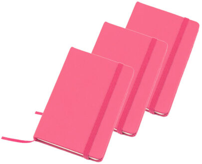 Notitieboekje met harde kaft en elastiek - Set van 6x stuks - roze - 9 x 14 cm - 100 blanco paginas