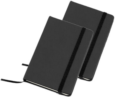 Notitieboekje met harde kaft en elastiek - Set van 8x stuks - zwart - 9 x 14 cm - 100 blanco paginas