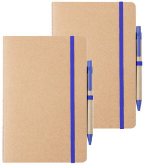 Notitieboekje/Opschrijfboekje A5 - 2x - Nature Line - 15 x 21 cm - 60 blanco paginas - blauw elastie