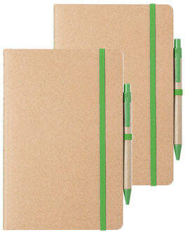 Notitieboekje/opschrijfboekje A5 - 2x - Nature Line - 15 x 21 cm - 60 blanco paginas - groen elastie
