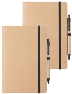 Notitieboekje/opschrijfboekje A5 - 2x - Nature Line - 15 x 21 cm - 60 blanco paginas - zwart elastie
