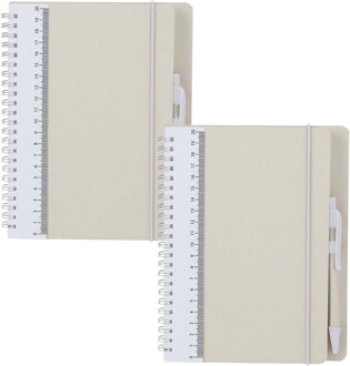 Notitieboekje / opschrijfboekje A5 - 2x - wit - Harde kaft - 18 x 21 cm - 70 pagina's - met liniaal