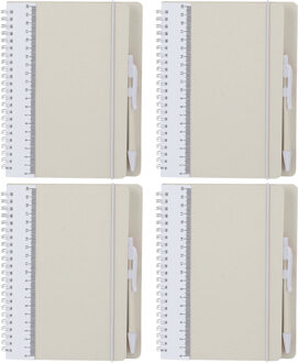 Notitieboekje / opschrijfboekje A5 - 4x - wit - Harde kaft - 18 x 21 cm - 70 pagina's - met liniaal