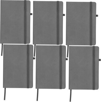 Notitieboekje / opschrijfboekje A5 - 6x - grijs - 15 x 21 cm - harde kaft