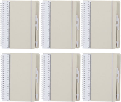 Notitieboekje / opschrijfboekje A5 - 6x - wit - Harde kaft - 18 x 21 cm - 70 pagina's - met liniaal