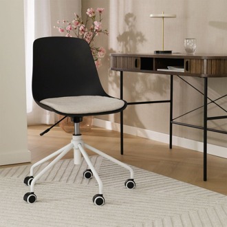 Nout bureaustoel zwart met beige zitkussen - wit onderstel
