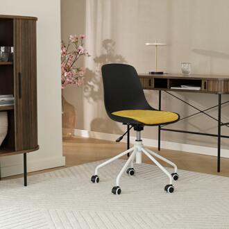 Nout bureaustoel zwart met okergeel zitkussen - wit onderstel