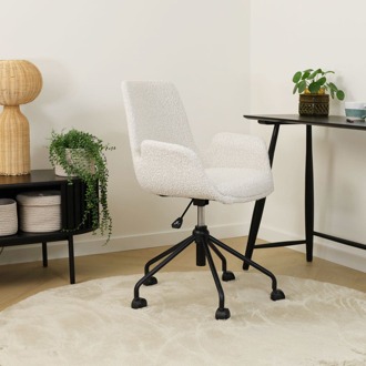 Nout-Eef bureaustoel bouclé beige - zwart onderstel - set van 2